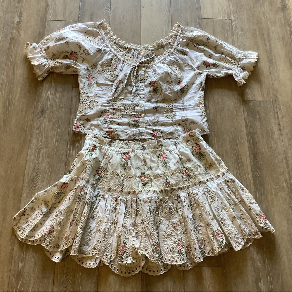 LoveShackFancy Bryant Top, Size 10 and Sarie Mini Skirt, Size XL *matching*